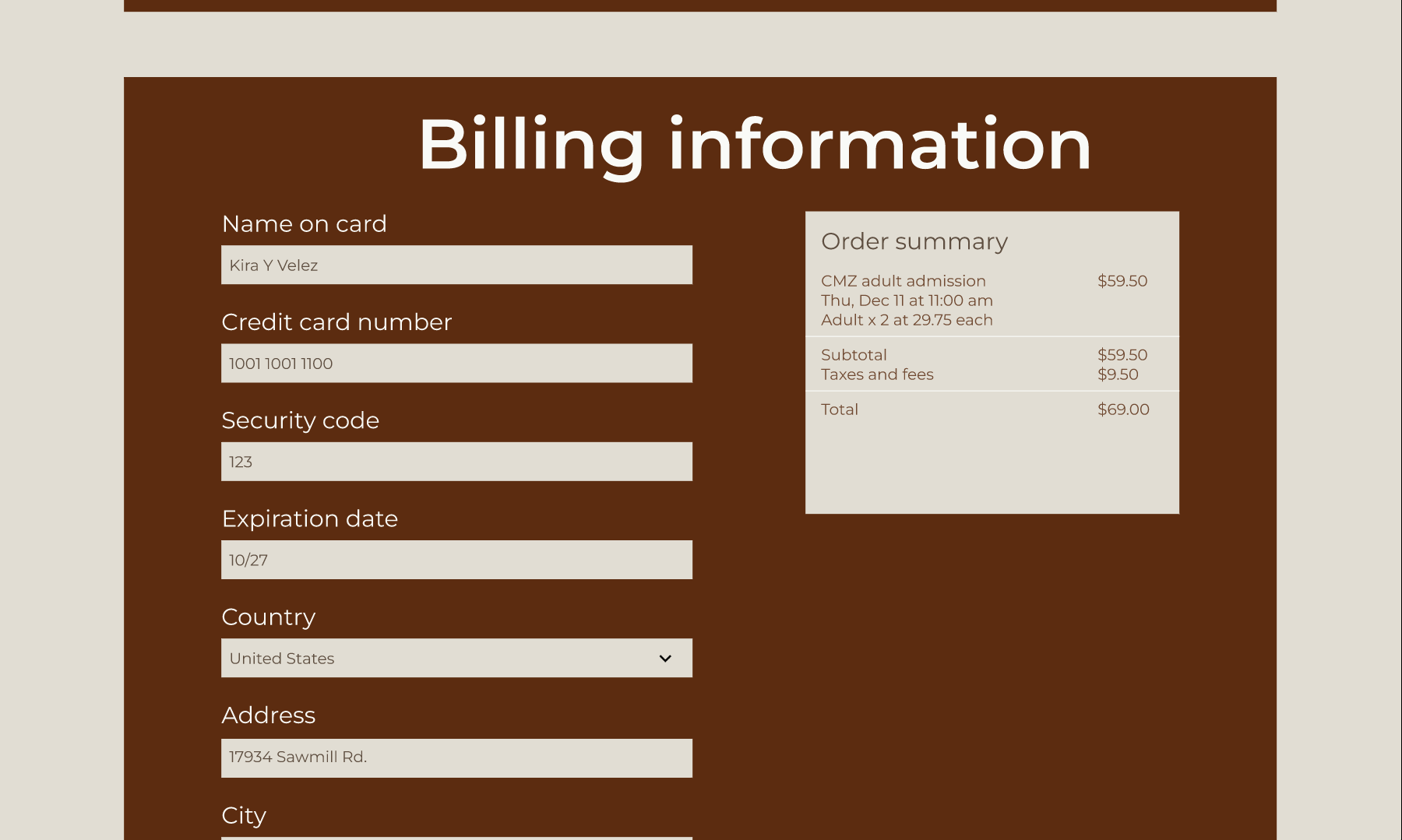 High-fidelity billing screen