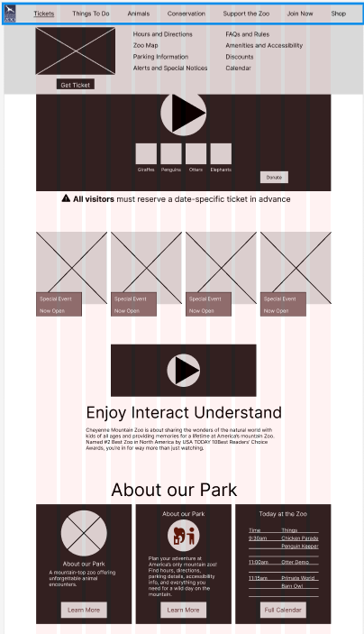 Mid-fidelity homepage wireframe