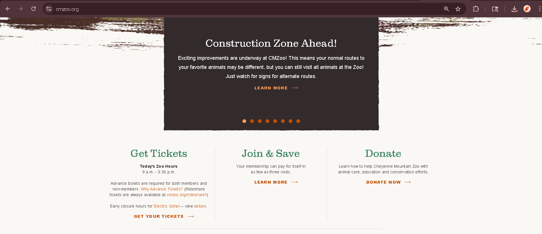 Screenshot of original Cheyenne Mountain Zoo ticketing system