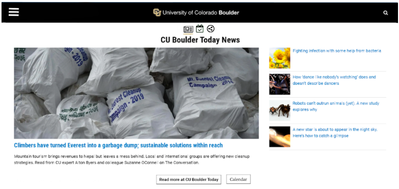 Proposed redesign of CU Boulder Today News module with enhanced actions