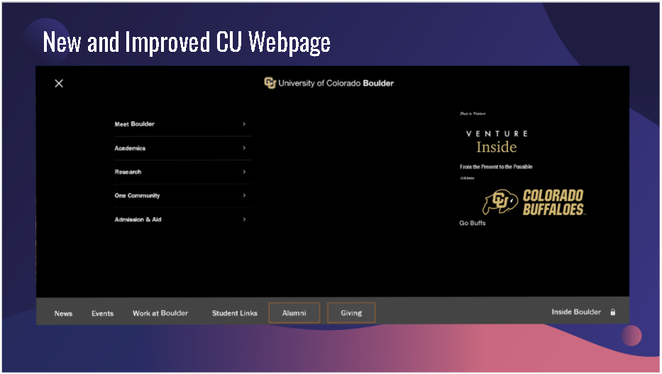 Example navigation bar redesign concept for CU Boulder