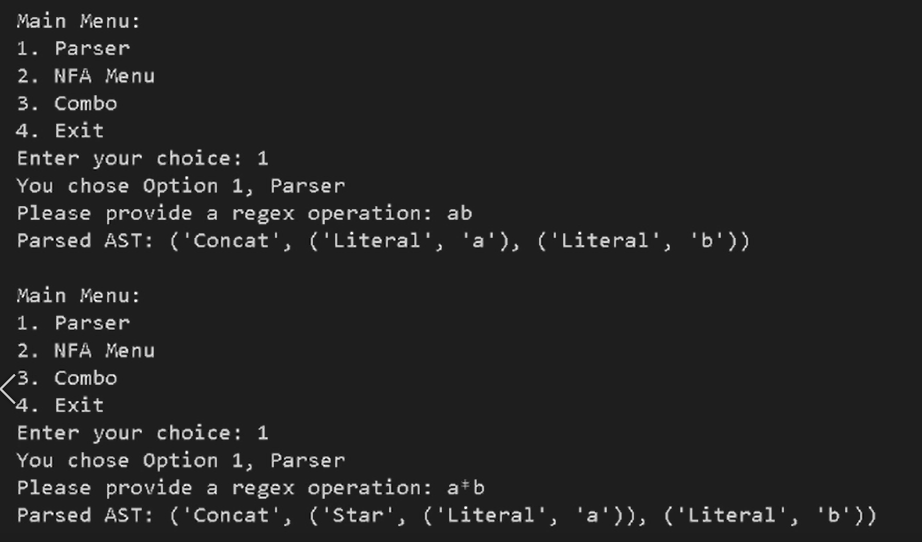 NFA diagram created via Thompson’s construction